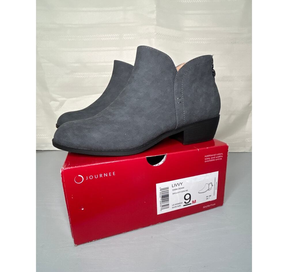 Journee Collection Livvy Side Split Ankle Bootie Dark Denim Faux Suede Size 9 M